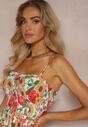Rochie Viscoză Alb-Galbenă Cu Imprimeu Floral Cu Elastic în Talie și Bretele Reglabile Ostialia