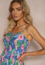 Rochie Viscoză Bleumarin cu Flori și Elastic în Talie cu Bretele Reglabile Ostialia