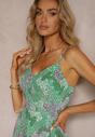 Rochie verde din viscoză cu elastic în talie pe bretele cu nasturi Dimiza