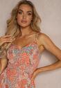 Rochie portocalie din viscoză cu elastic în talie pe bretele decorată cu nasturi Dimiza