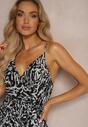Rochie Viscoză Negru-Alb cu Bretele Curea din Material și Elastic în Talie Terzalia