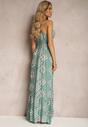 Rochie verde boho din viscoză cu elastic în talie și decolteu triunghiular Winsalia