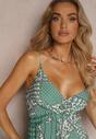 Rochie verde boho din viscoză cu elastic în talie și decolteu triunghiular Winsalia