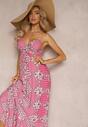 Rochie Boho Roz cu Elastic in Talie si Decolteu Triunghiular Winsalia