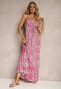 Rochie Boho Roz cu Elastic in Talie si Decolteu Triunghiular Winsalia
