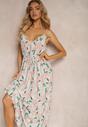 Rochie verde deschis din viscoză cu elastic și bretele reglabile cu imprimeu floral Abcolia
