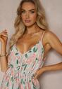 Rochie verde deschis din viscoză cu elastic și bretele reglabile cu imprimeu floral Abcolia