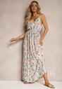 Rochie verde deschis din viscoză cu elastic și bretele reglabile cu imprimeu floral Abcolia