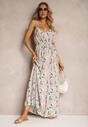 Rochie verde deschis din viscoză cu elastic și bretele reglabile cu imprimeu floral Abcolia
