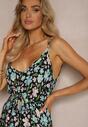 Rochie Viscoză Neagră-Albastră cu Elastic și Bretele Reglabile cu Imprimeu Floral Abcolia