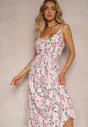 Rochie Roz Viscoză cu Elastic și Bretele Reglabile cu Imprimeu Floral Abcolia