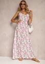 Rochie Roz Viscoză cu Elastic și Bretele Reglabile cu Imprimeu Floral Abcolia