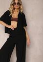 Set Negru din 2 Piese Cămașă cu Mânecă Scurtă Încheiată cu Nasturi Pantaloni Lungi Culotte