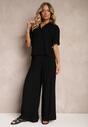 Set Negru din 2 Piese Cămașă cu Mânecă Scurtă Încheiată cu Nasturi Pantaloni Lungi Culotte