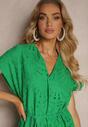 Rochie verde din bumbac cu broderie și curea din material Dimla