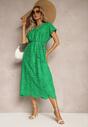 Rochie verde din bumbac cu broderie și curea din material Dimla
