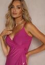 Rochie de Seară Fucsia Tip Plic cu Bretele cu Volan și Decolteu Triunghiular Nestany