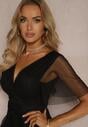 Rochie neagră din plasă cu decolteu tip portofel legată la talie Niblea