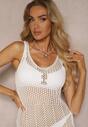 Rochie Bodycon Albă de Plajă Bevantia cu Pelernă și Dantelă