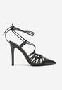 Sandale Negre cu Toc Stiletto din Piele Ecologica cu Siret si Decupate Inetta