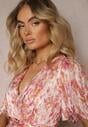 Rochie Roz cu Decolteu Înfășurat și Elastic în Talie cu Volane cu Fir Metalic Xailea