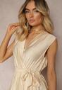 Rochie tip plic Bej cu Viscoză Elastic în Talie și Curea Suplimentară din Material Hepvia