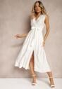 Rochie Albă Tip Plic cu Vascoză Elastic în Talie și Curea Adițională din Material Hepvia