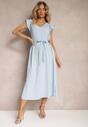 Rochie Albastră cu Curea din Material Ornată cu Decupaje și Pietre Strălucitoare cu Volan Holline