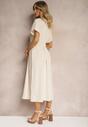 Rochie Bej cu Viscoză Stil Cămașă Cu Nasturi și Elastic în Talie Fuvlea