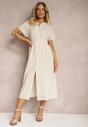 Rochie Bej cu Viscoză Stil Cămașă Cu Nasturi și Elastic în Talie Fuvlea