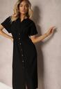 Rochie Neagră cu Vâscoză Croi Cloș Cămașă Nasturi Elastic în Talie Fuvlea