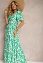 Rochie Verde Închis Tip Plic Maxi cu Elastic în Talie și Fundă la Spate Dangela