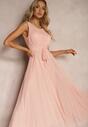 Rochie de cocktail roz cu fusta din tulle fără mâneci Elastar