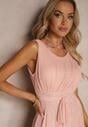 Rochie de cocktail roz cu fusta din tulle fără mâneci Elastar