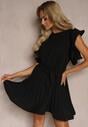 Rochie Neagră Pliuri Volane Curea Material Criselle