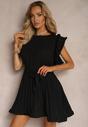 Rochie Neagră Pliuri Volane Curea Material Criselle