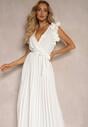 Rochie albă tip plic cu elastic în talie și cordon decorativ cu volane Tiamatalia