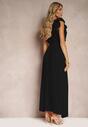 Rochie neagra cu plicuri cu elastic în talie și curea decorativă cu volane Tiamatalia
