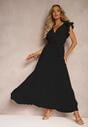 Rochie neagra cu plicuri cu elastic în talie și curea decorativă cu volane Tiamatalia