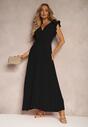 Rochie neagra cu plicuri cu elastic în talie și curea decorativă cu volane Tiamatalia