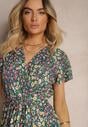 Rochie Verde din Viscoză cu Decolteu în V Finisată cu Elastic în Talie și Șnur Abrolea