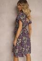 Rochie Neagră-Roz din Viscoză cu Decolteu Înfășurat cu Elastic în Talie și Șnur Abrolea
