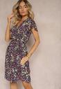 Rochie Neagră-Roz din Viscoză cu Decolteu Înfășurat cu Elastic în Talie și Șnur Abrolea