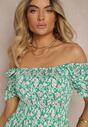 Rochie Verde din Viscoză Tip Carmen cu Partea Superioară Încrețită Pralea