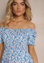 Rochie Albastră din Viscoză Tip Spaniolă cu Partea Superioară încrețită Pralea