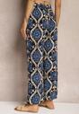 Czarno-Granatowe Wiskozowe Spodnie Boho High Waist z Szerokimi Nogawkami i Gumką w Talii Tiamarra