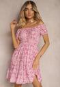 Rochie roz Tiamarosa din viscoză cu cordon din material și elastic în talie cu volan