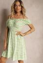 Rochie verde deschis Tiamarosa cu volan și elastic în talie cu cordon din material