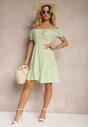 Rochie verde deschis Tiamarosa cu volan și elastic în talie cu cordon din material