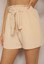 Șorturi Bej High Waist cu Croi Lejer cu Elastic în Talie și Șnur Reglabil Tiamatissa